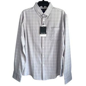 Mizzen+Main Gray Check City Flannel Long Sleeve Button Down‎ Shirt Mens 2XL Trim